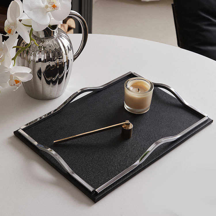 现代轻奢皮革金属托盘摆件酒店样板间客厅茶几餐桌收纳盘浴室香薰,家居饰品,装饰摆件,淘宝优惠券,粉丝福利购,淘宝优惠卷