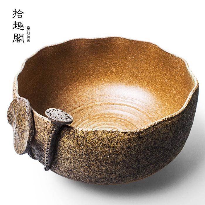 0WYV纯手工粗陶茶洗复古陶瓷杯洗水培植物花盆茶渣桶笔洗功夫茶配