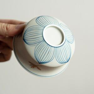 糯米釉描金纯手绘兰花秋笙盖碗新中式陶瓷个人家用泡茶器单盖碗