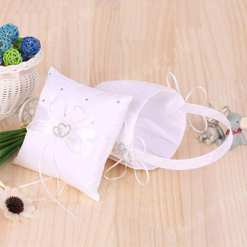 新款西式婚礼戒枕花童撒花小花篮两件套爱心婚庆戒枕婚礼用品批发