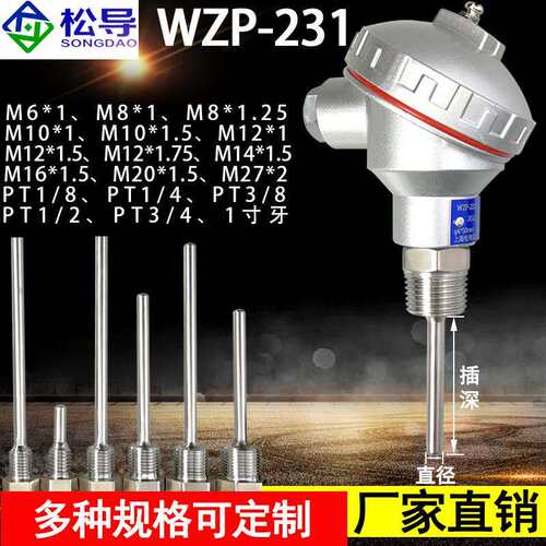 Pt100热电阻WZP-231防水接线盒测温探头K热电偶一体化温度变送器