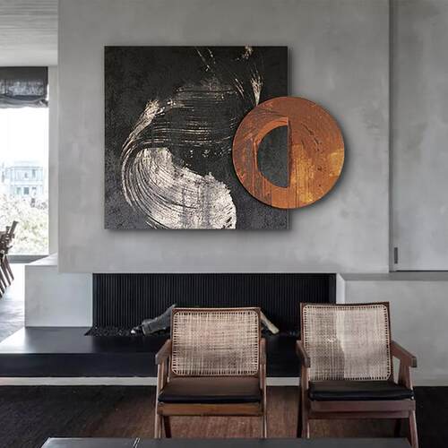 现代室床头方画双拼装饰画手卧工装置艺术实物圆简约玄关客厅GXG