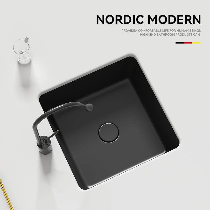 哑光黑正方形嵌入式陶瓷台下盆洗手盆洗漱盆单盆小户型卫生间阳台