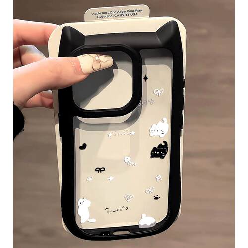 适用iphone17pmx手机壳苹果17promax手机壳猫咪透明猫耳朵iPhone17Promax手机壳防摔苹果16Pro硬壳12女款14PM