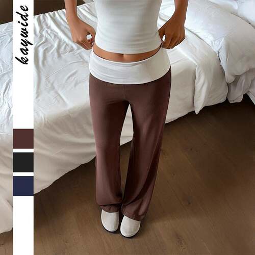 Low-Waist Elastic Wide-Leg Flare Pants Slimming Drop-Crotch