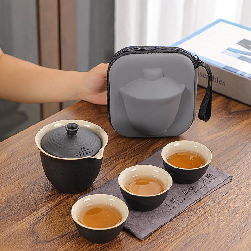 旅行茶具快客杯一壶三杯便携式盖碗小套户外功夫套装泡茶礼品厂家