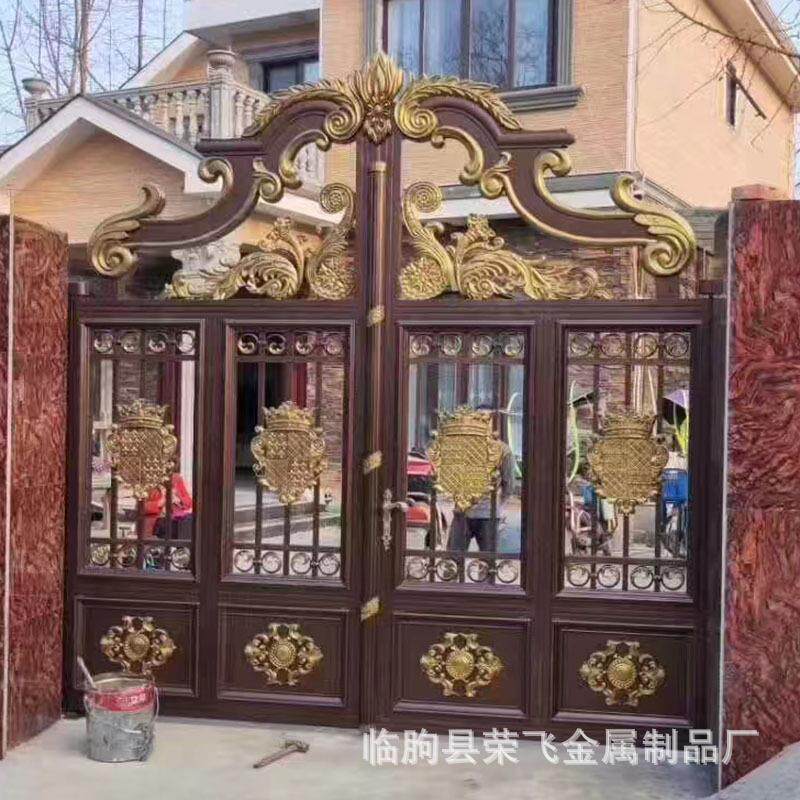 欧式精致铝合金庭院大门 农村自建房铸铝对开门 荣飞厂供坚实牢固