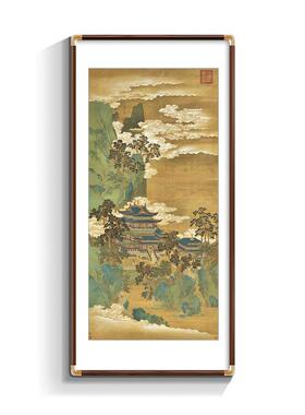 仙水山阁图中式玄关装楼饰画走廊尽头过道仙山楼阁画墨国画复挂古