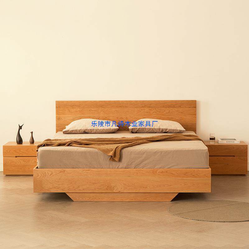 北欧实木床樱桃木日式双人床气压高箱储物床1.8米橡木抽屉床卧室