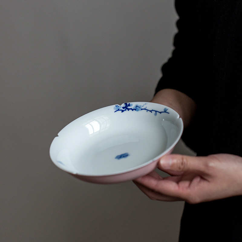 优茶道手绘青花葵口壶承功夫茶具干泡盘托盘家用茶点盘果盘茶配件