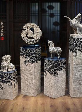 新中式摆件祥云柱展示柱仿石柱墩玄关禅意落地底座客厅茶室装饰