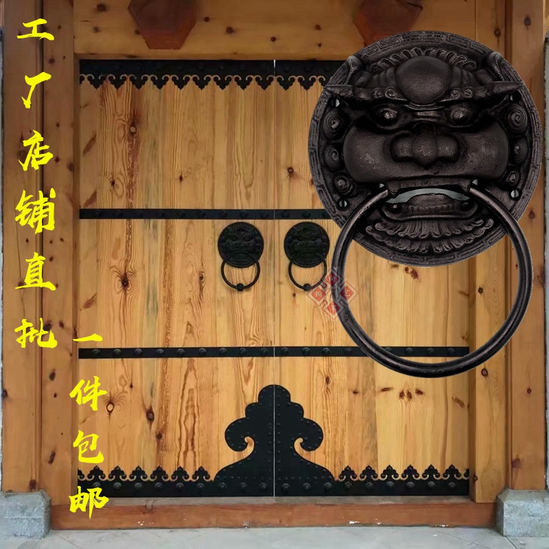 中式铸铁加大加厚狮子头拉手兽头门环古代虎头复古门把手大门配件