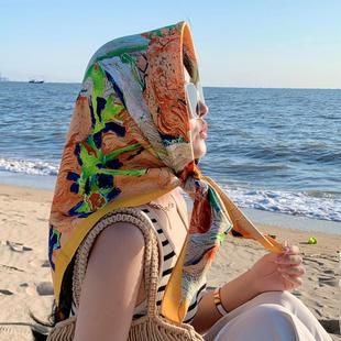 北欧简约几何条纹90x90大方巾围巾女春秋款防晒披肩百搭黑白丝巾