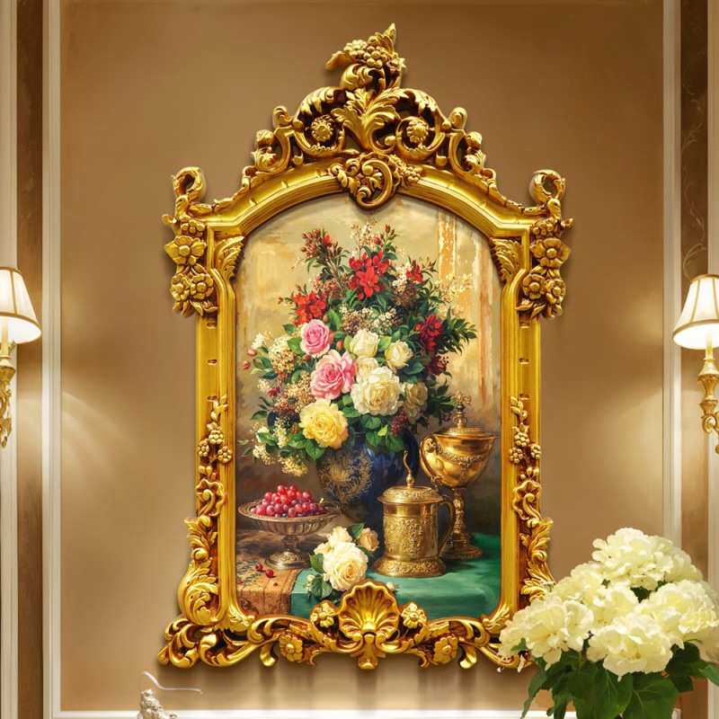 油画简玫瑰花大入户装饰画卧室欧式画芬法式花卉挂画玄关走廊过道