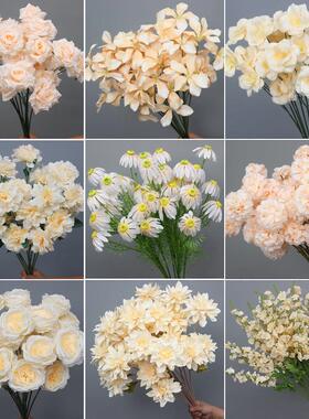 单枝香槟色婚礼彷真花绢花花材婚庆布置装饰花路引花假花婚庆花材