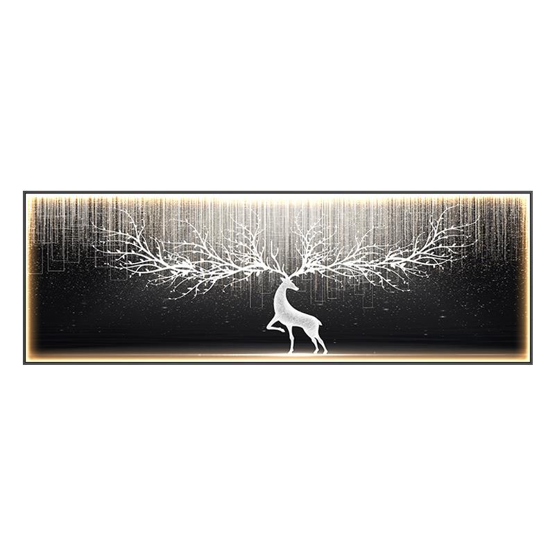 现代轻奢客厅装饰画一整幅横版led灯画发光沙发背景墙挂画鹿壁画