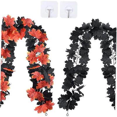 Halloween Decoration Black Simulation Maple Leaf Rattan Harv
