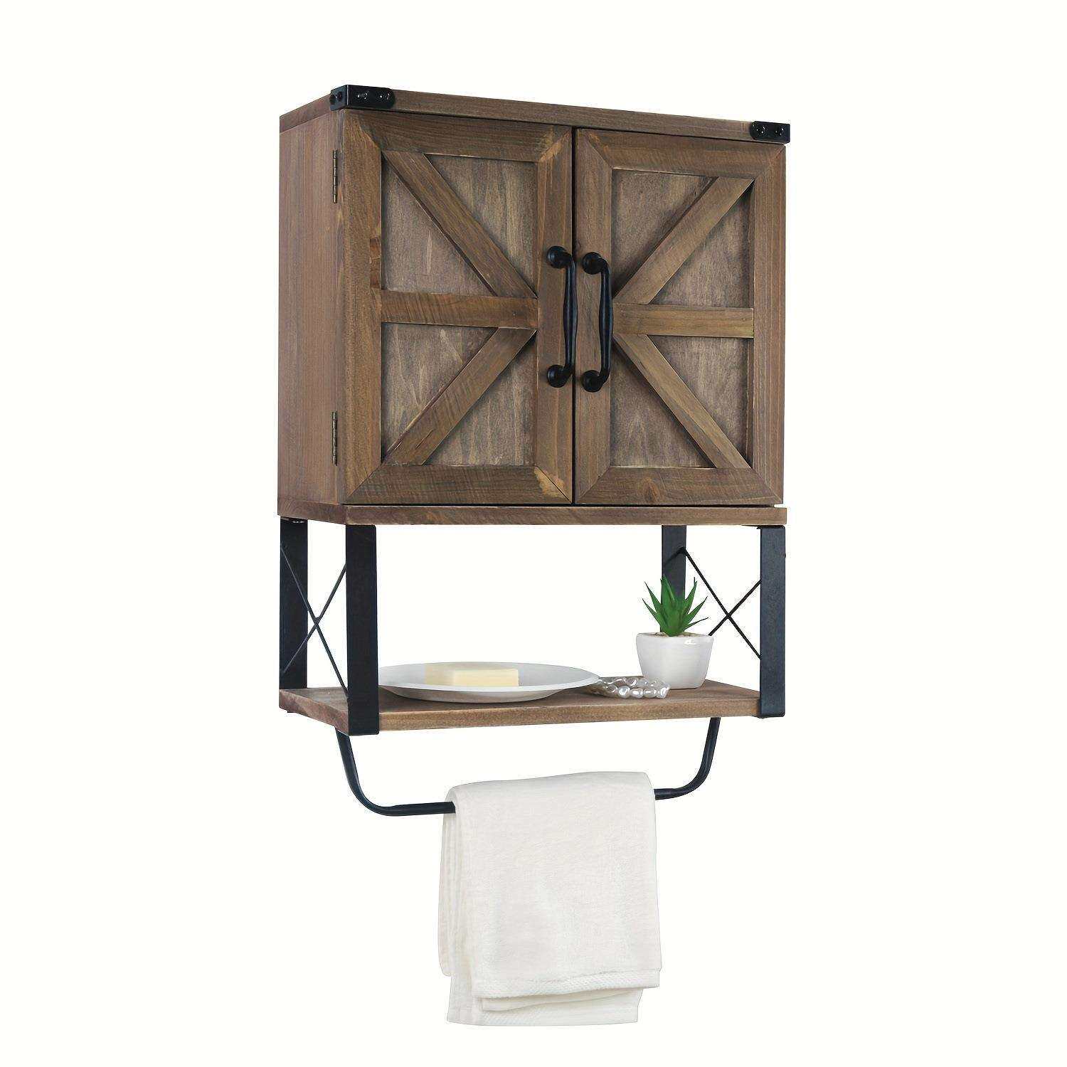 复古壁挂式木质浴室柜实木双开门浴室柜美式乡村毛巾杂物架储物柜