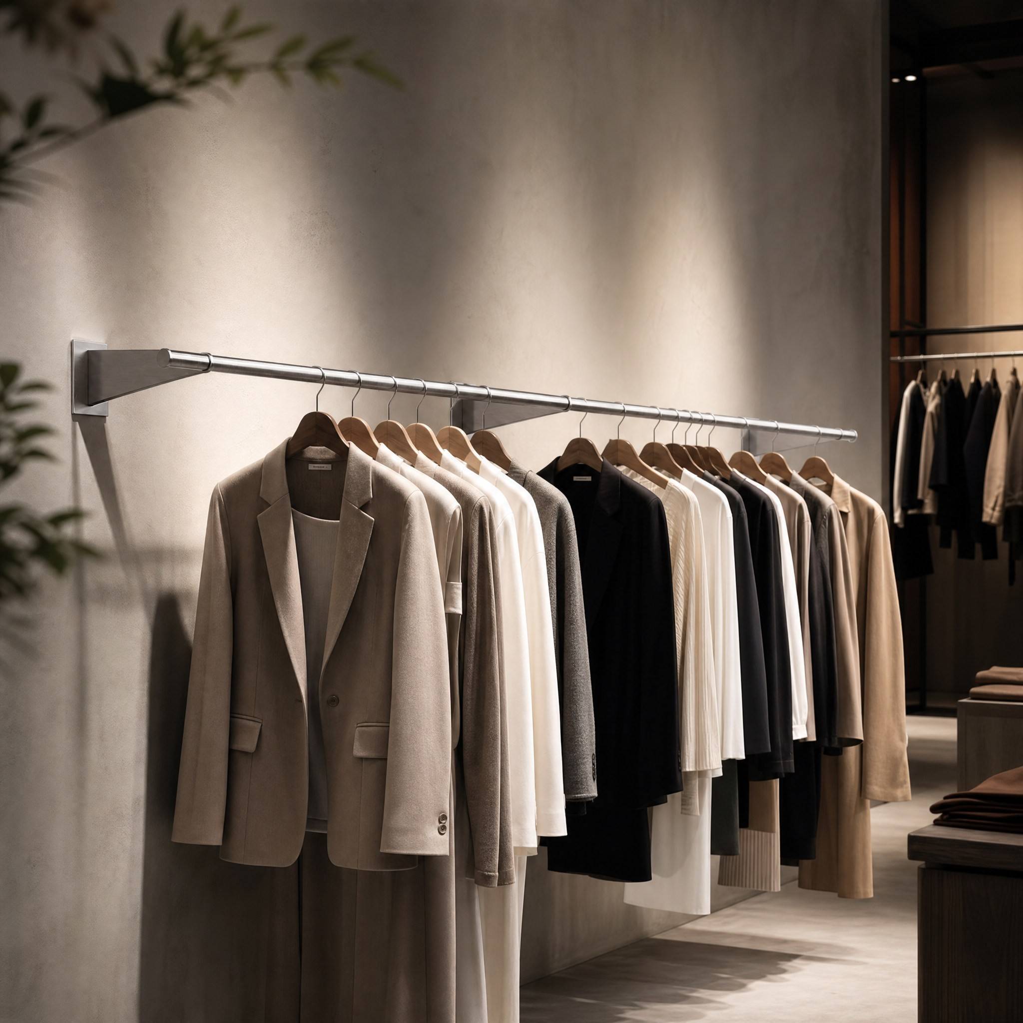服装店不锈钢上墙壁挂悬挂展示架侧挂简约女装挂衣杆橱窗陈列货架