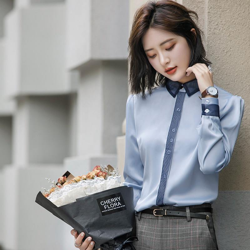 白色衬衫女长袖职业正装上衣2021秋冬新款韩版修身衬衫工装工作服