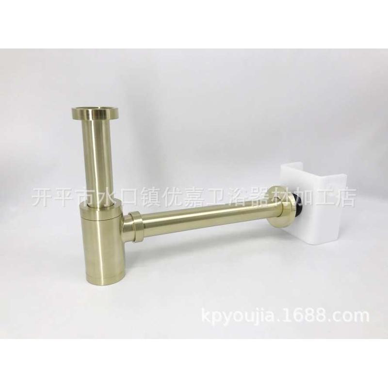 开平优嘉卫浴 铜面盆拉丝金T型横排下水台盆下水管下水器9163