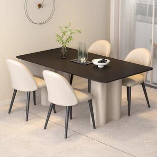 纯黑色岩板餐桌新款 高端现代简约家用小户型长方形吃饭桌 意式