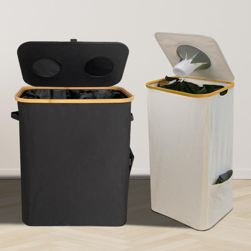 篮子收纳筐带盖可折叠回收瓶箱楠竹牛津布家用带内袋集瓶