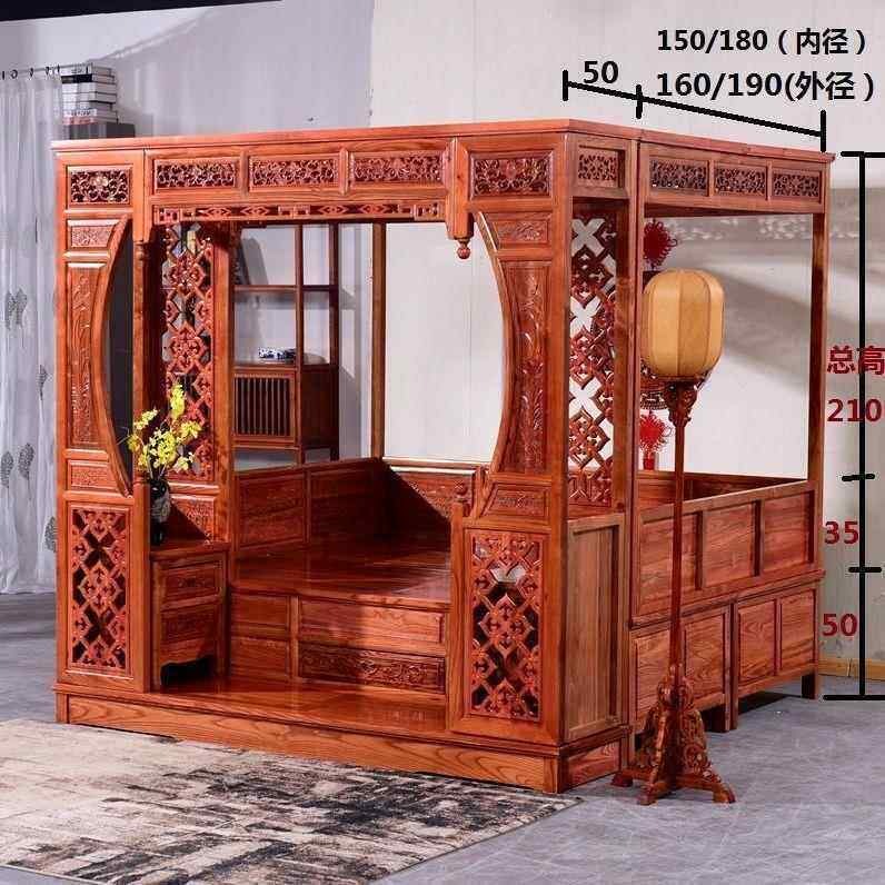 典古木月架子床千工拔代床梨洞床家具花雕花仿红中54510004式床踏