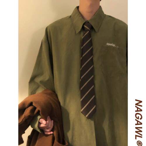 NAGAWL2026秋新款宽松美式覆古绿色高级感长袖衬衫男cityboy外套