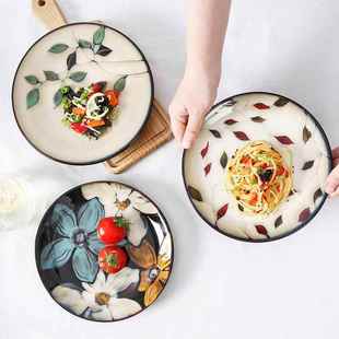 Ceramic plate dish round tableware steak plates tray set