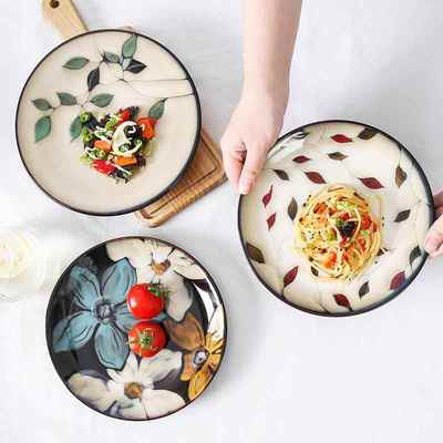 Ceramic plate dish round tableware steak plates tray set