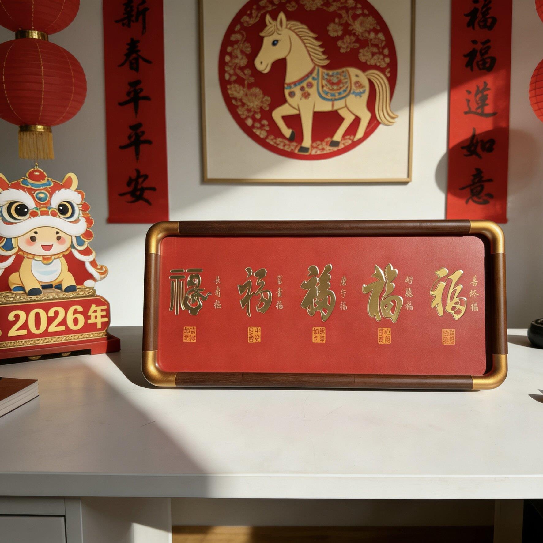 2026款五福临门铜雕摆台办公室摆件桌面装饰品福字摆件送礼礼品
