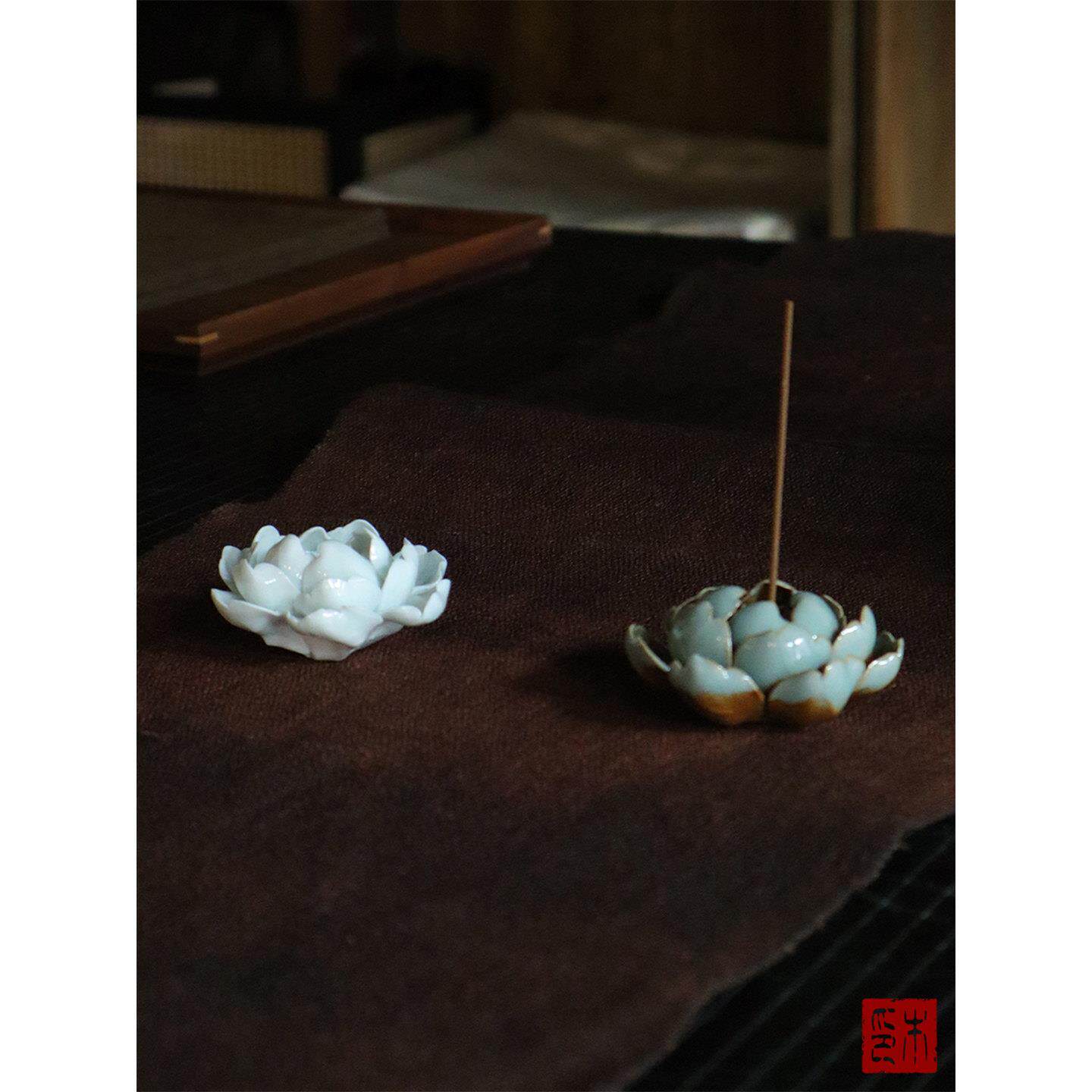 木眠「出淤泥而不染」纯手工莲花陶瓷香插香器香立线 线香中式器