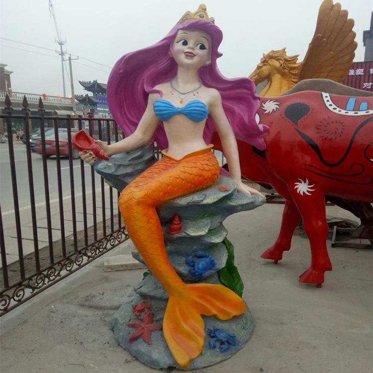 玻璃钢雕塑美人鱼树脂彩绘美人鱼雕塑海洋馆海洋生物雕塑模型摆件