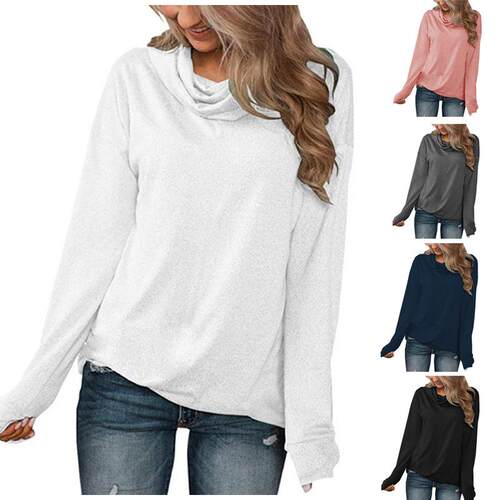 Women's pullover pile collar long sleeved T-shirt top for