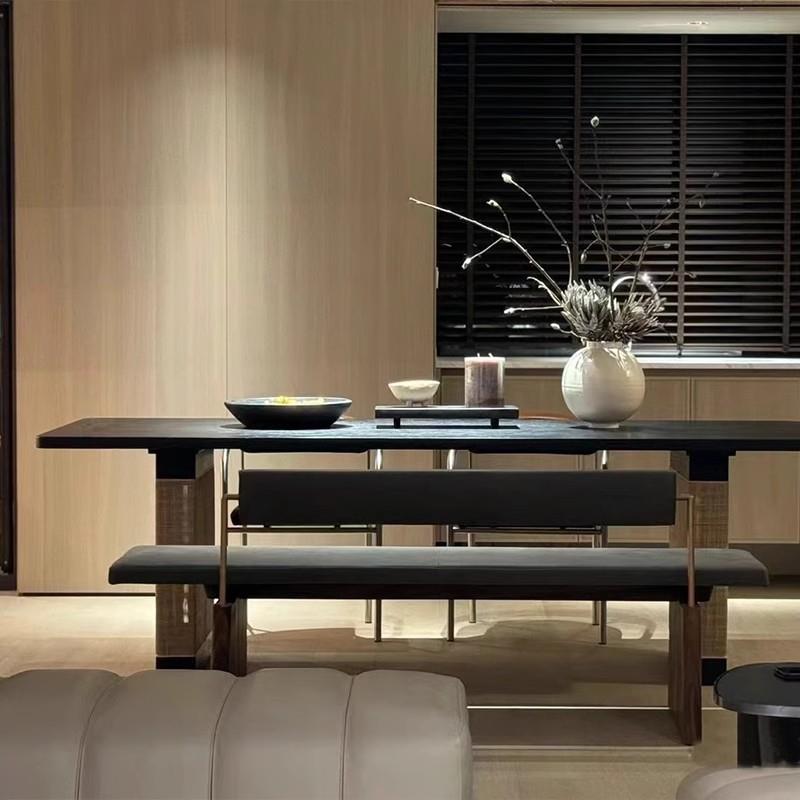 北欧寂风实木办桌白蜡木炭黑1253色代洽现谈长桌书桌家用公吃饭餐