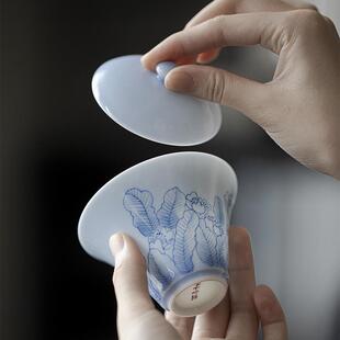 明知山志晴蓝芭蕉叶mjtc云归盖碗手绘陶瓷盖碗文夫人器功泡茶山碗