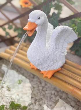 天鹅喷水树脂摆饰庭院阳台假山池塘鱼缸造景装饰品空调出水管外接