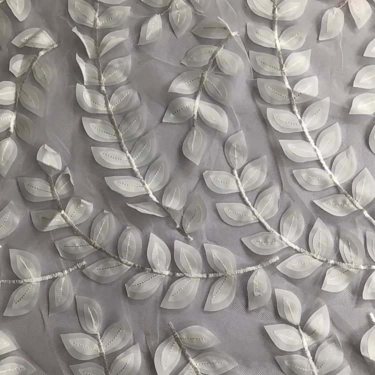 厂家直销 新款立体激光柳枝树叶绣花 蕾丝童装花边 刺绣面料布料