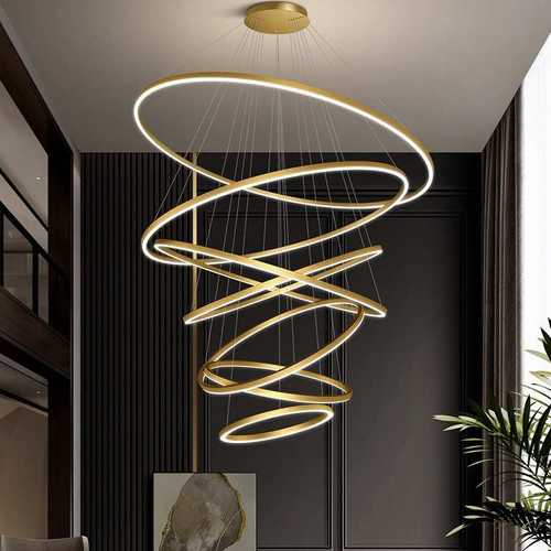 复式楼大吊灯客厅挑高挑空loft公寓别墅大厅跃层中空楼中楼梯吊灯