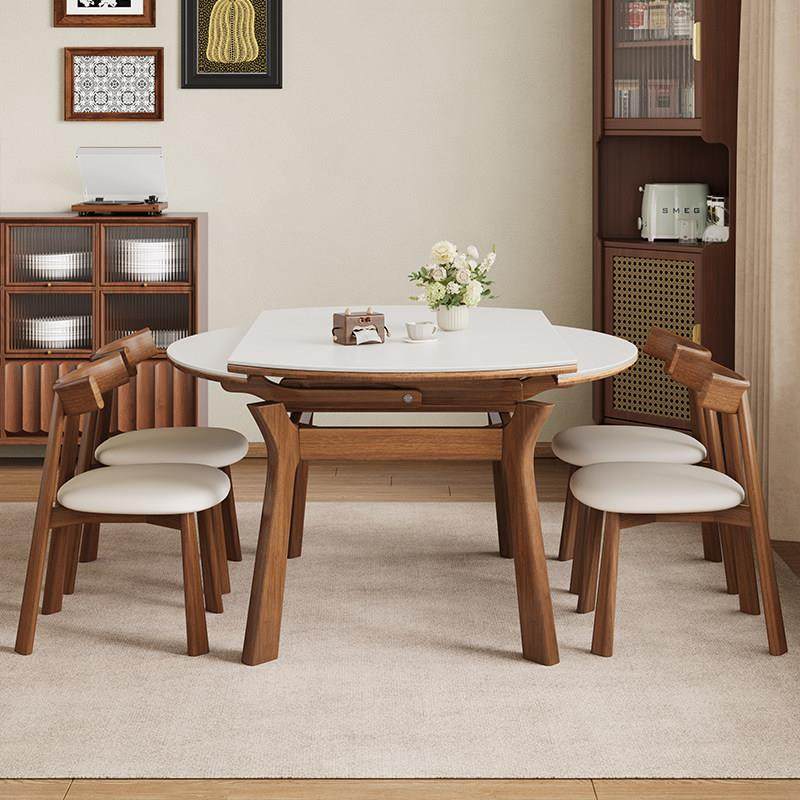 岩板餐桌椅组合2025新款家用可变圆桌可伸缩中古风实木吃饭桌子,住宅家具,岩板餐桌,淘宝优惠券,粉丝福利购,淘宝优惠卷