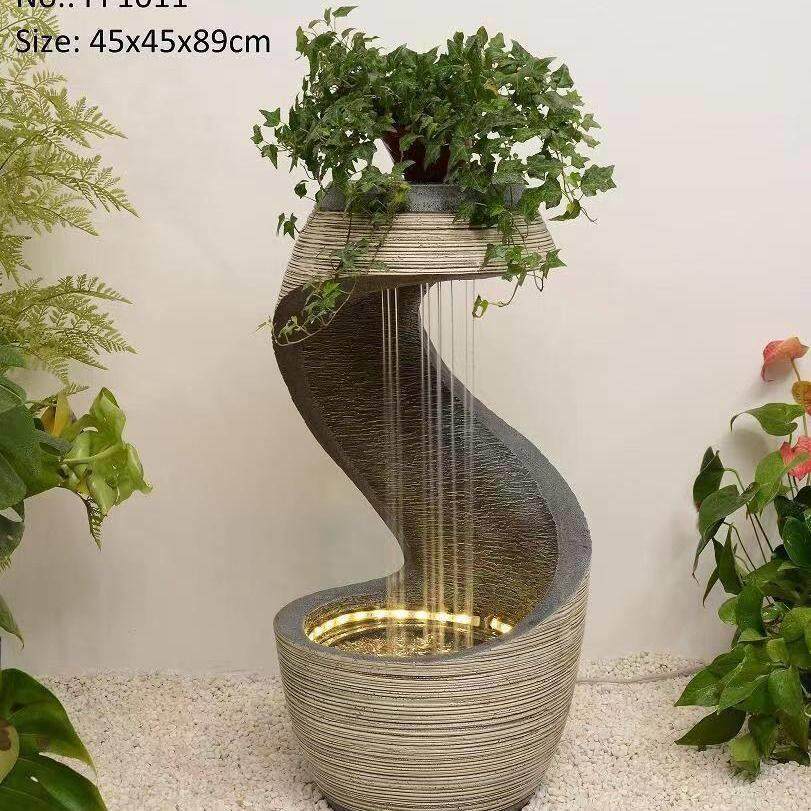 树脂欧式轻奢流水喷泉现代客厅循环水景装饰品玄关招财落地加摆件