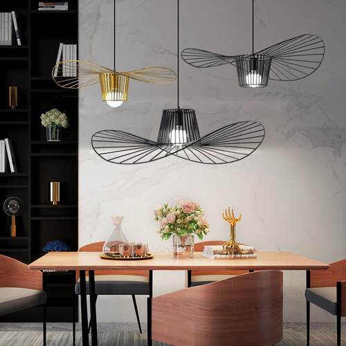 loft简约创意饭厅工业风吊灯北欧铁艺草帽吊灯设计师客厅帽子吊灯