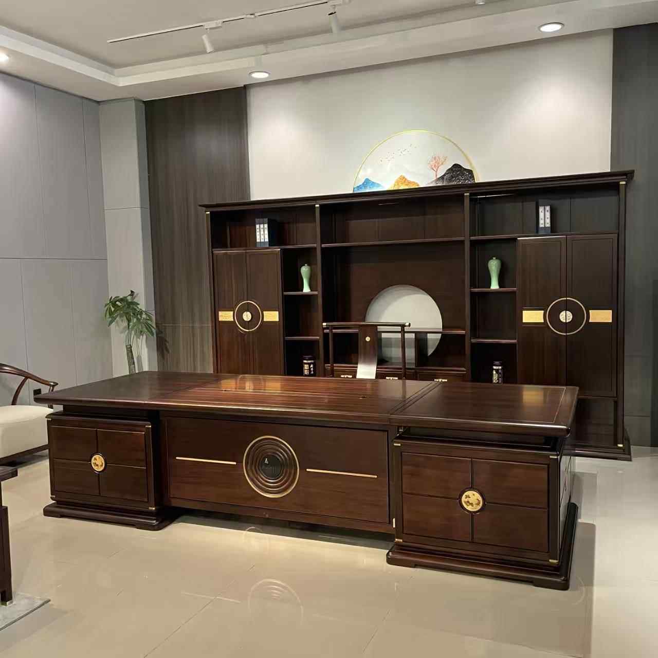 新中式办公桌乌金木全实木老板桌董事长大班台高档办公室家具定制