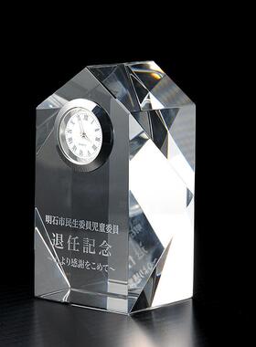 日式钟表水晶工艺品 k9水晶钟摆件 商务办公退职纪念水晶表件实用