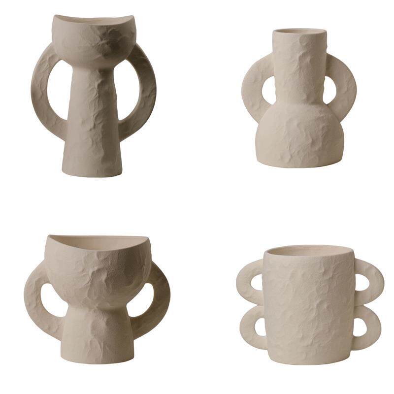 陶瓷对耳花瓶设计师工艺品客厅样板间玄关插花器陈设摆件现代简约