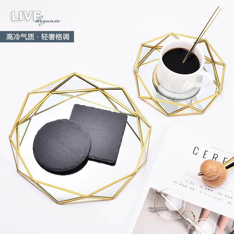 几何圆形玻璃盘首饰化妆品收纳盘桌面整理摆件北欧ins风金色托盘,收纳整理,首饰盒,淘宝优惠券,粉丝福利购,淘宝优惠卷