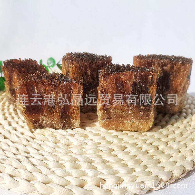 弘晶远水晶 天然琥珀色方解石矿标 琥珀色原石原矿矿标摆件