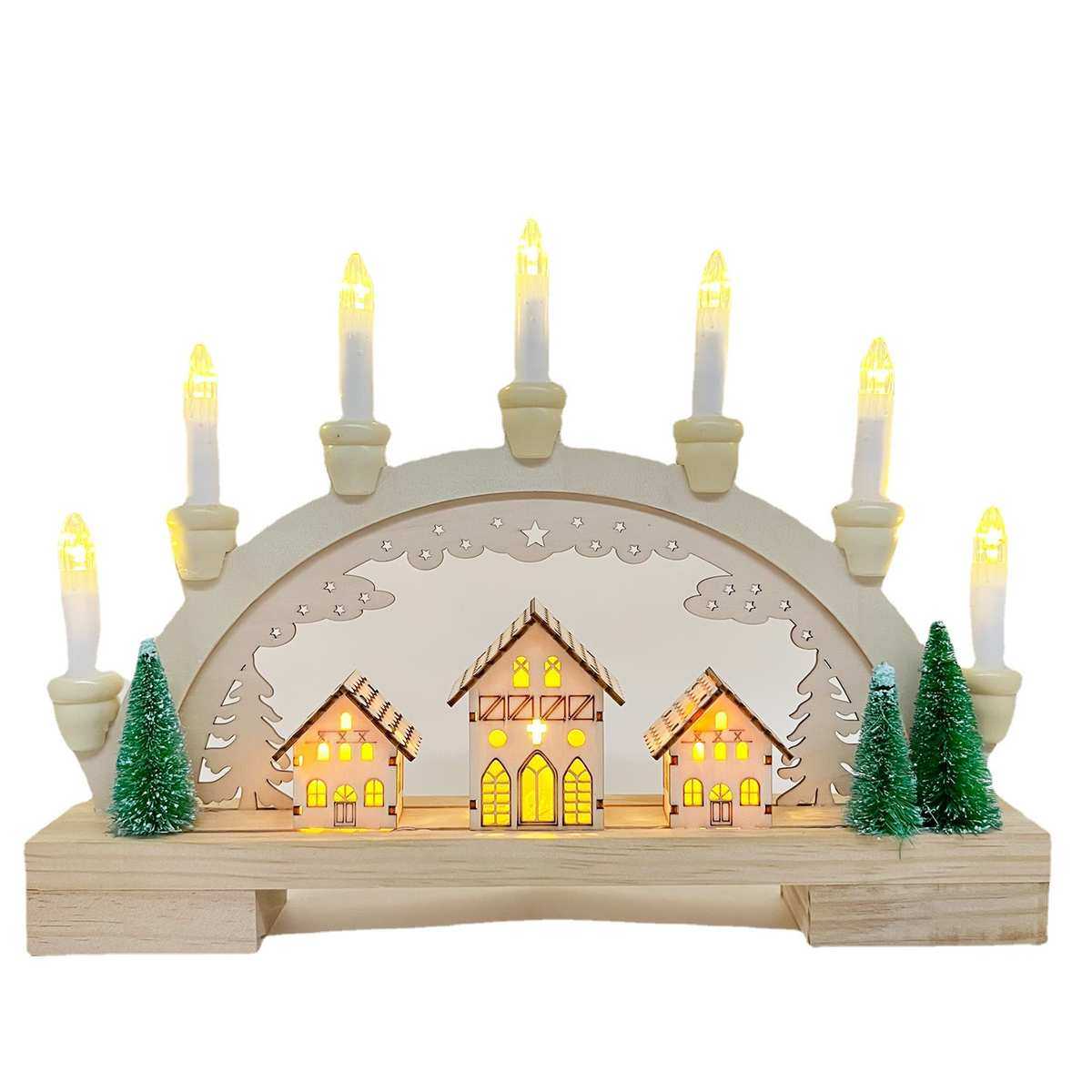 木制圣诞led桥灯摆件 圣诞场景装饰家居半圆形创意摆饰节日气氛灯