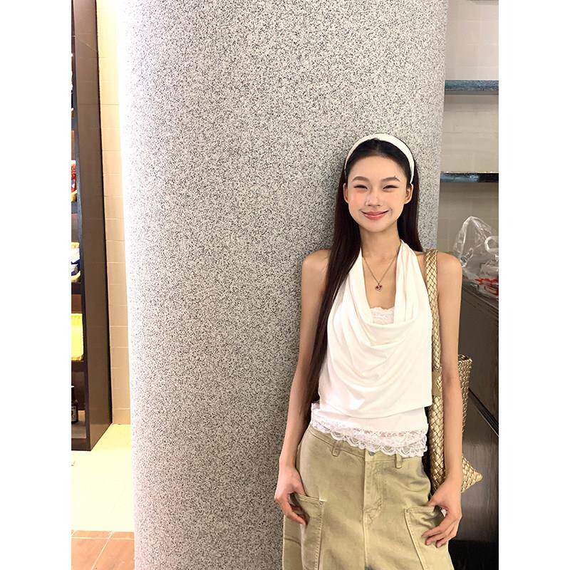 红人馆吊带背心女2026新款夏外穿白色美背蕾丝设计感无袖挂颈上衣